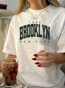 Baskılı Oversize Bisiklet Yaka T-shirt - Beyaz resmi